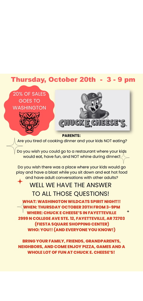Chuck E Cheese fundraiser flyer