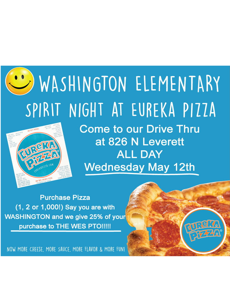 SPIRIT NIGHT AT EUREKA PIZZA PTO FUNDRAISER - MAY 12