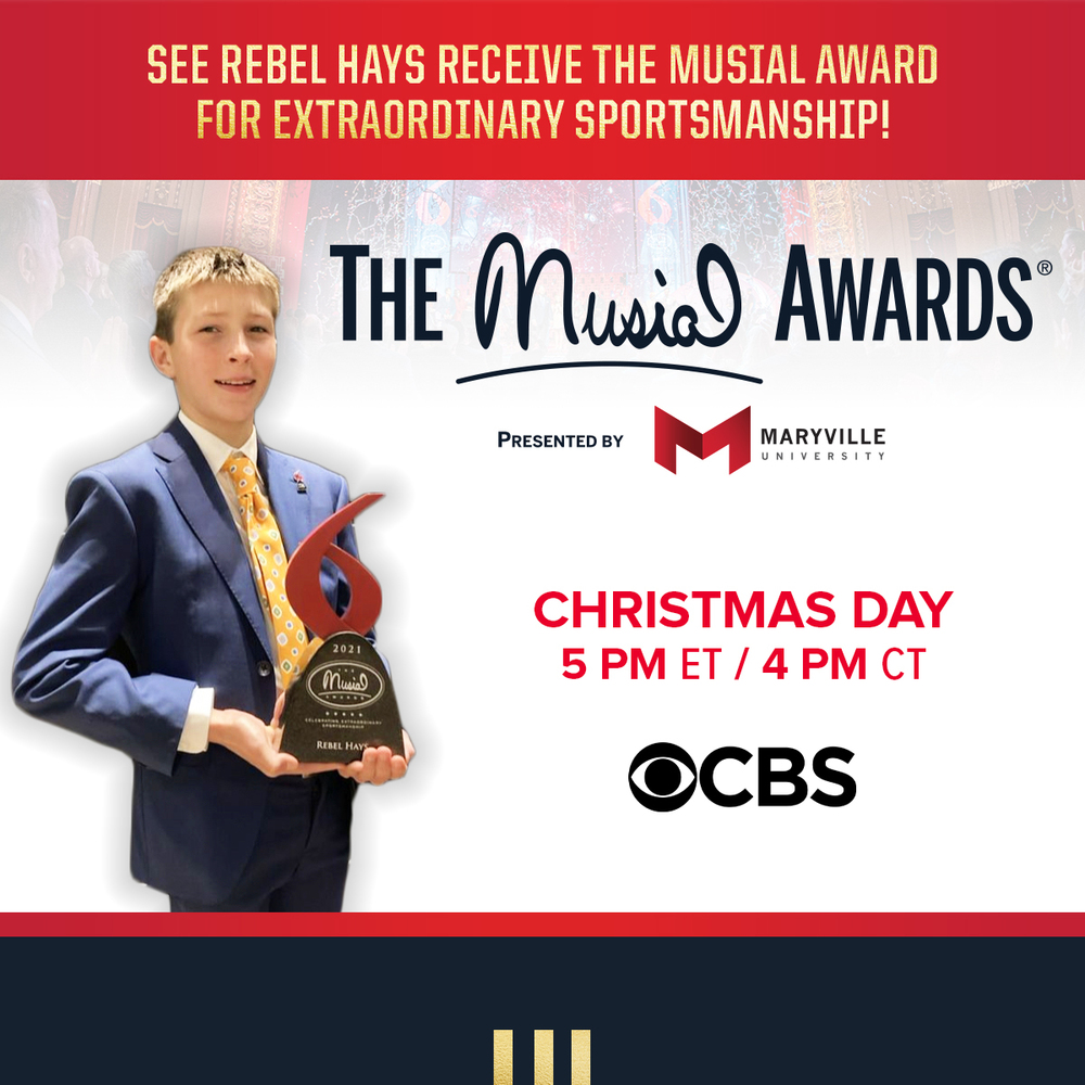 Be sure to watch our own Rebel Hays when he is honored on the Musial Awards on TV on Christmas Day! Truly an inspirational young person!