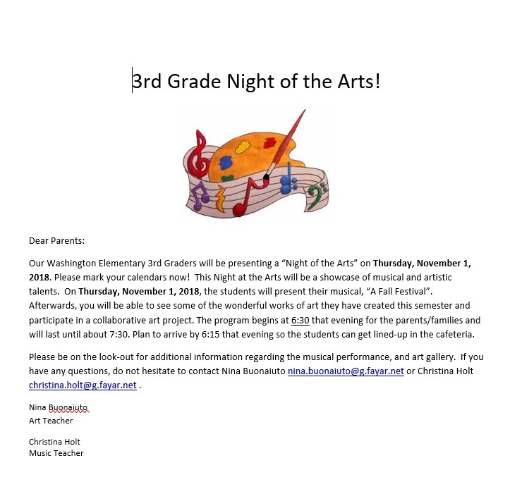 3rd Grade Night of the Arts Thursday, Nov. 1