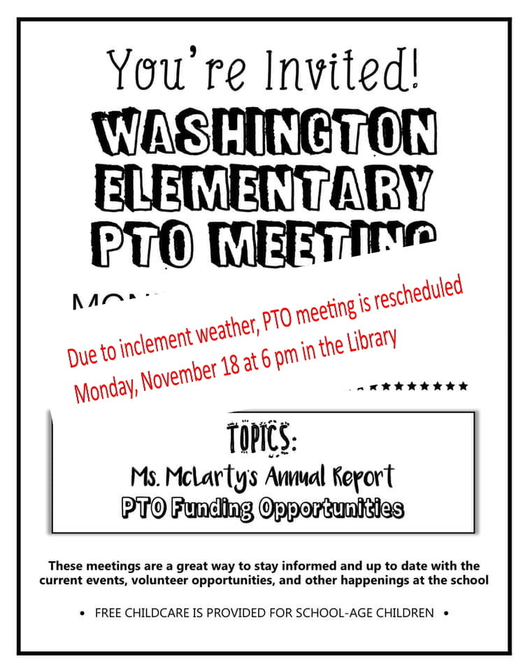 PTO November Meeting - Monday, November 18 at 6 - 7 pm in the library