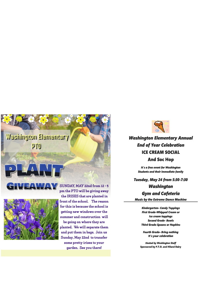 Pto plant GIVEAWAY and ice cream social flyer