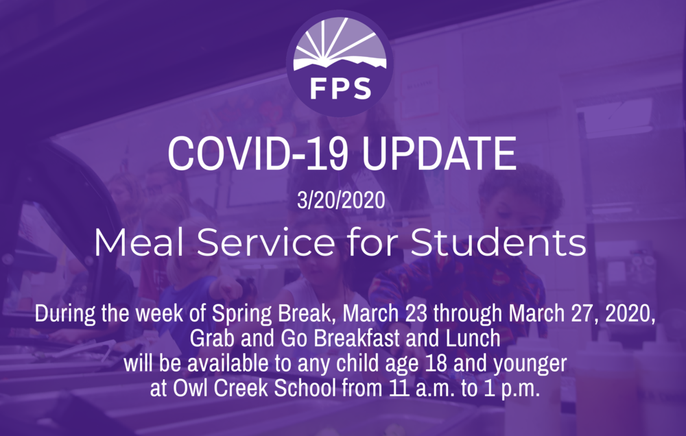 School Meals are available during Spring Break. *Children must be present to receive a meal.