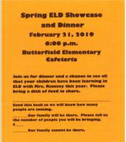 Butterfield Spring ELD Showcase and Dinner, February 21st at 6:00 pm