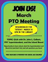 March’s PTO Meeting Rescheduled for Tuesday, March 26