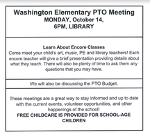 PTO Meeting Monday, October 14 at 6 pm in the Library