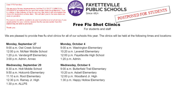 Flu shot postponed for students flyer