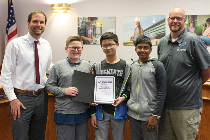 The Woodland Jr. High Robotics Team received a Recognition of Outstanding Achievement for placing 4th in the nation at the Create U.S. Open Robotics Championship.